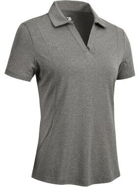 Women's Dark Grey Golf Shirts Short Sleeve Dry Fit V Neck Collared Tennis Tops